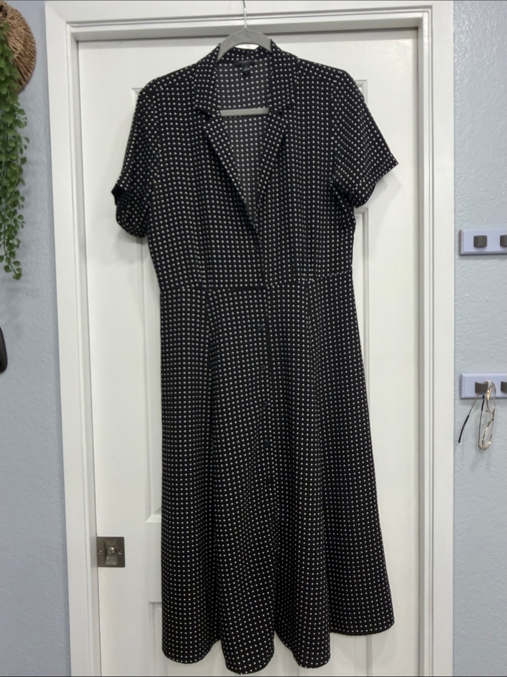 Ann Taylor Factory Black Midi Dress with White Polka Dots